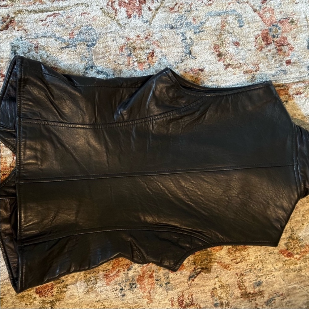 Rem Garson Black Leather Vest with Gold Details Preowned Size:XS NO FLAWS - Picture 2 of 3